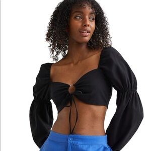 H&M Divided Puff Sleeve Crop Top / Black / XL / Festival / Rave / Summer